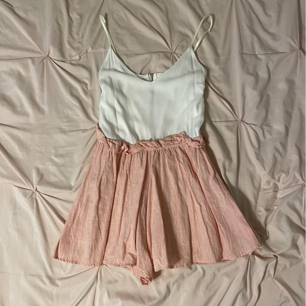 Altr’d State medium Romper pink/white,  adjustable straps
